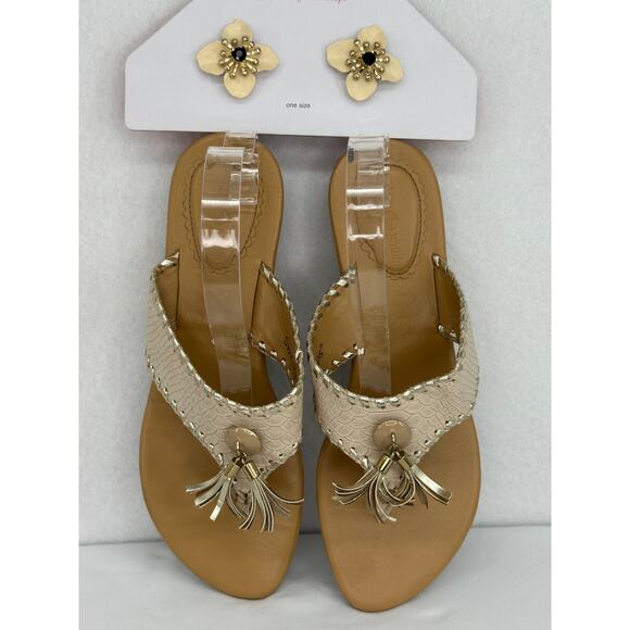 Lindsay Phillips Tan Switch Flops Interchangeable Tassels Flowers Sandals 9 - Picture 4 of 14